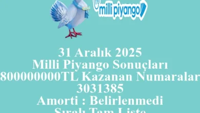31 Aralık 2025 Milli Piyango Sonuçları