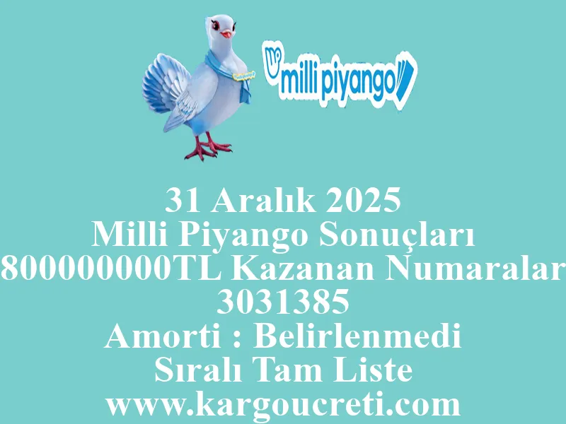 31 Aralık 2025 Milli Piyango Sonuçları